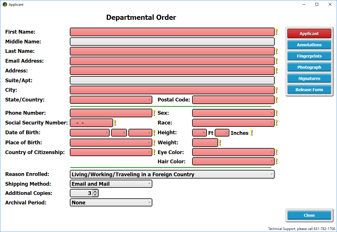 Departmental Order Enrollment Demographic Screen